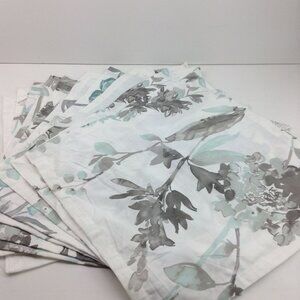 Fifth Avenue Set 10 Floral Fabric Square Cloth Napkins 20"x20" Green Gray White
